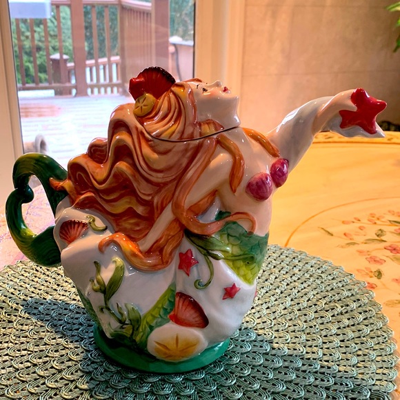 COPY - New Blue Sky Clayworks Ceramic Mermaid Teapot. 9” Tall - Picture 1 of 11